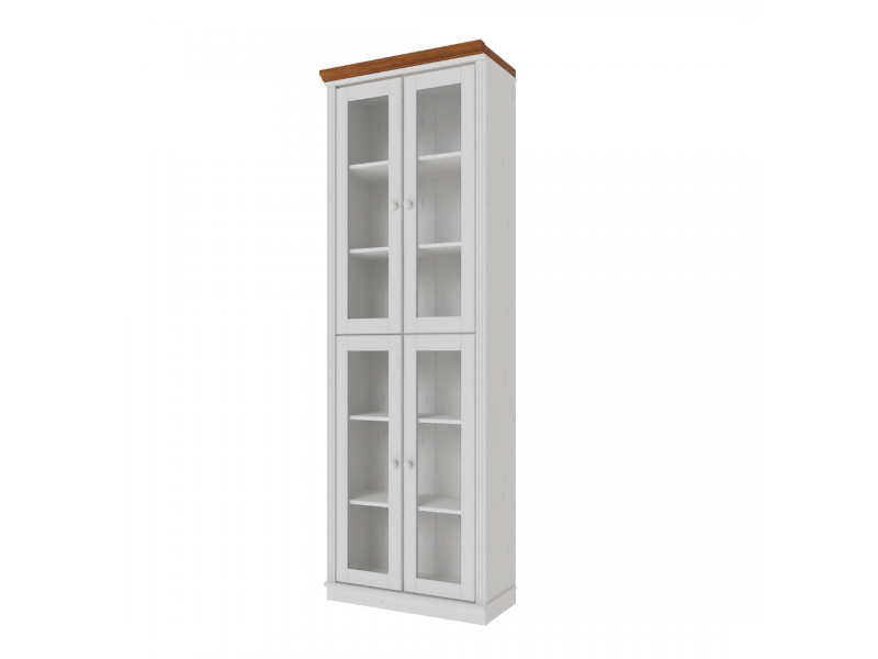 Estante Biblioteca 220 cm em Madeira Maciça com 4 Portas de Vidro com acabamento na cor branco lavado e mel | Coleção Biblioteca